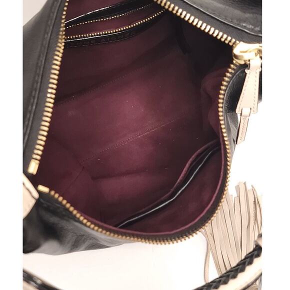 Etienne Aigner Ava Leather Hobo In Black +Anthropologie Chevron Beaded Bag Strap - Picture 12 of 12